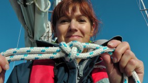 Practicing knot tying for sailing