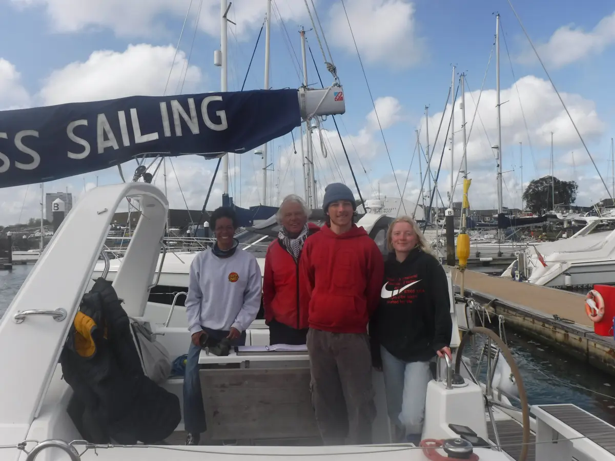 Students in the cockpit at Shamrock Quay Southampton marina sailing course departure point