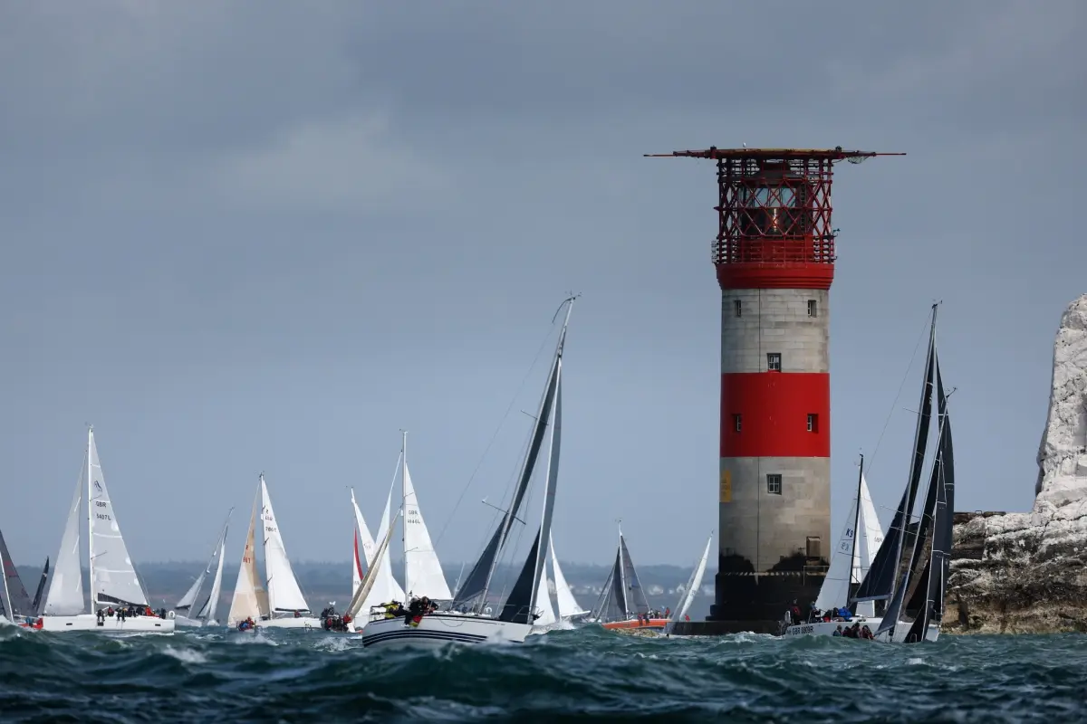 Round the Island Race fleet sailing around the Isle of Wight