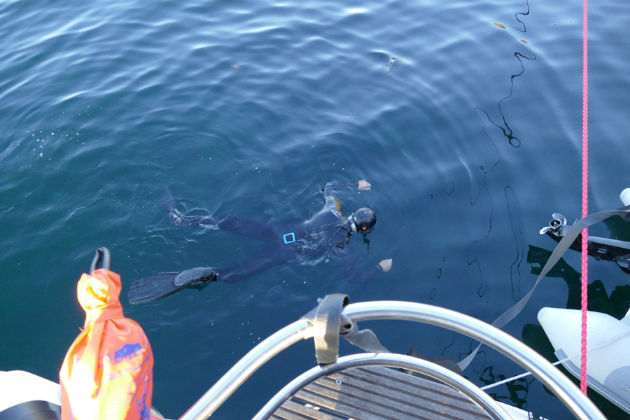 Sophie was the first crew member in to the chilly Arctic waters the next morning for an early swim.