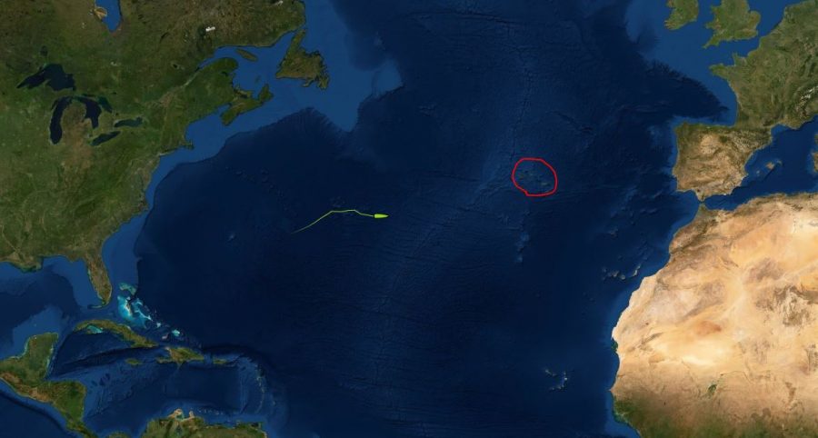 Challenger 2's position in the Atlantic