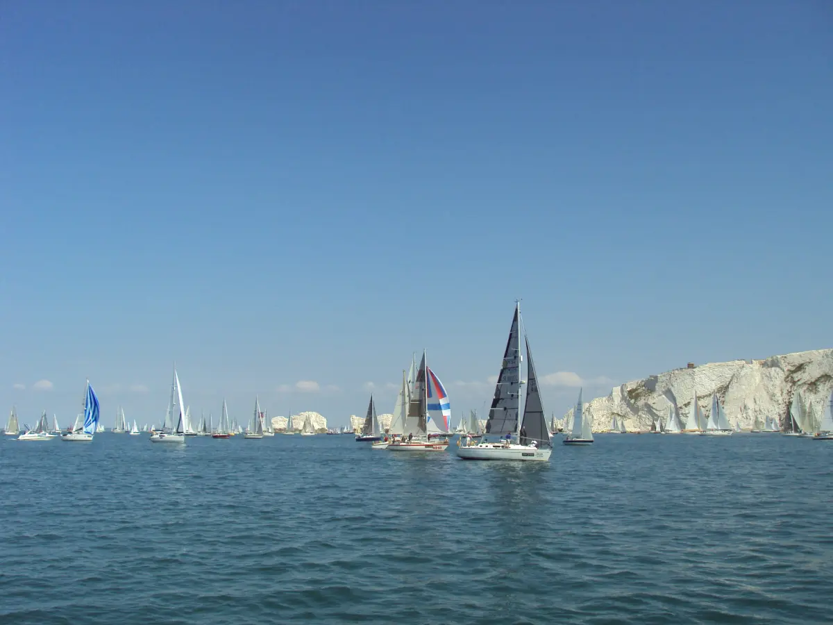 Yachts racing during the Round the Island Race around the Isle of Wight