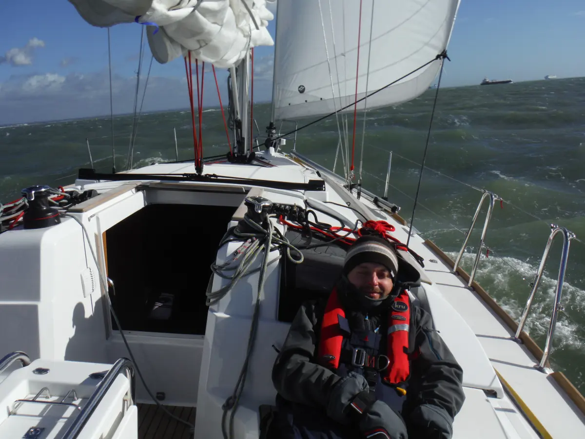 Yacht crossing the English Channel on a weekend sailing trip