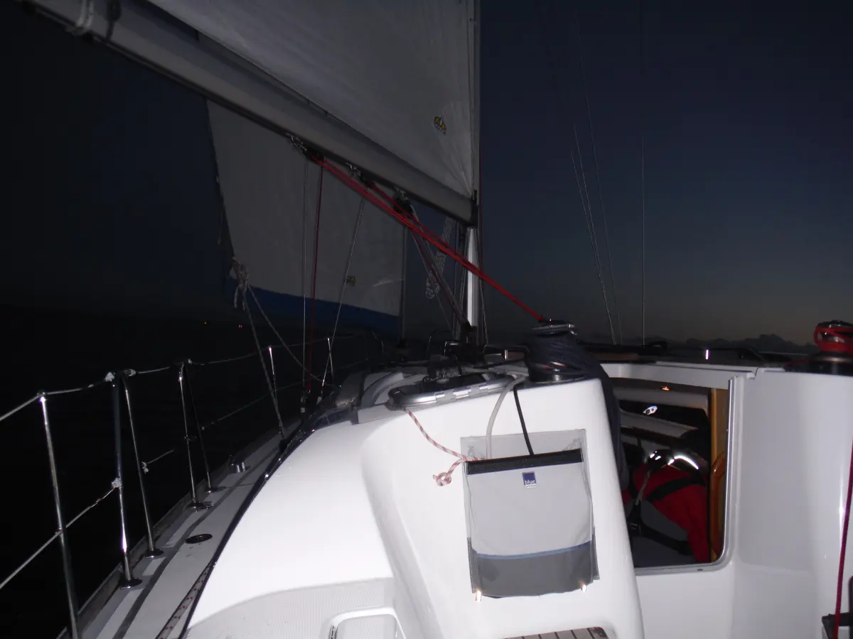 Night sailing training in the Solent with navigation lights and buoys