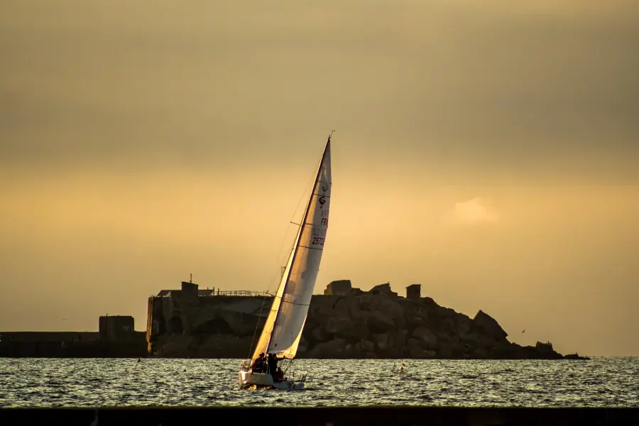 Yacht arriving in Cherbourg after Channel crossing from Southampton