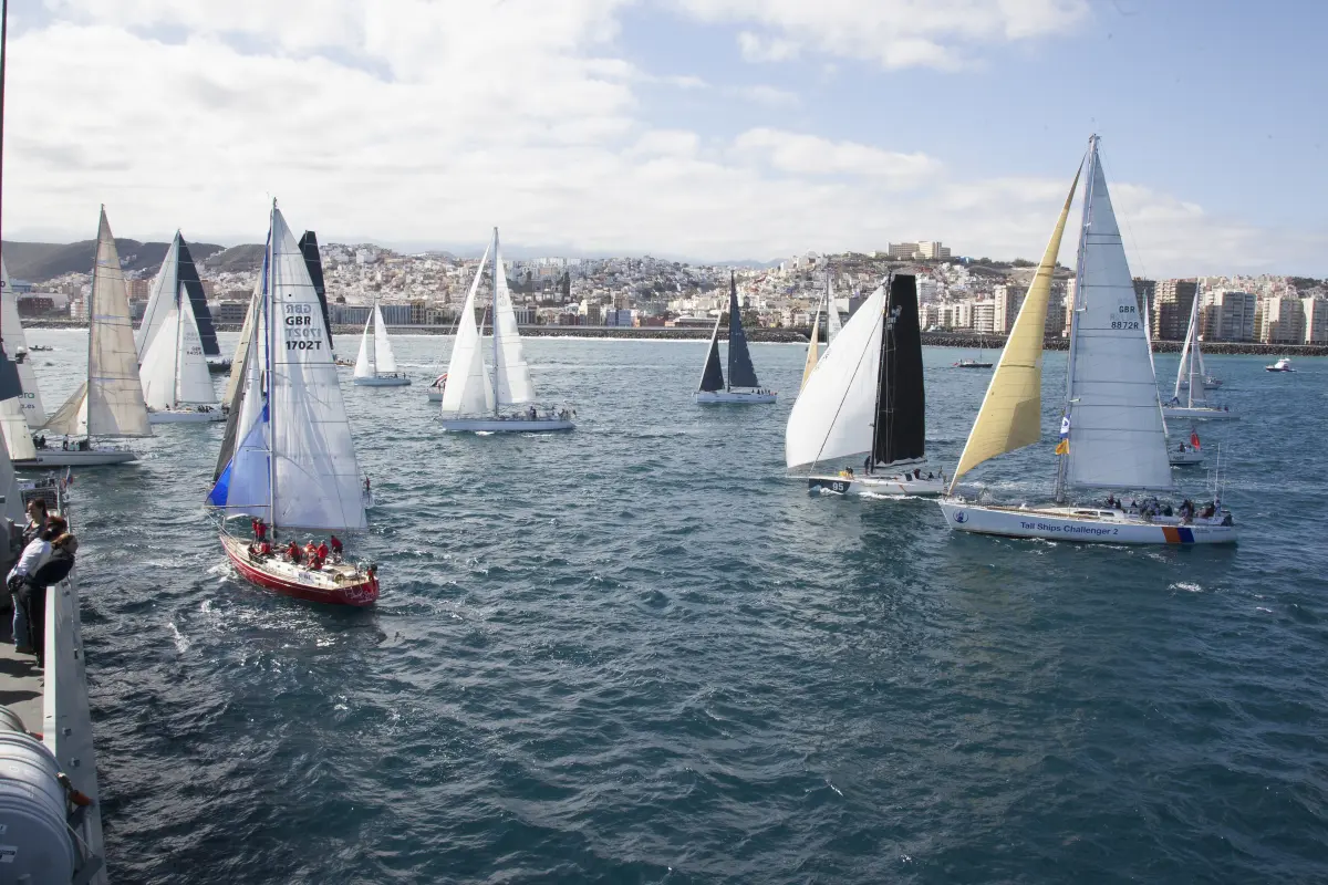 Fleet of yachts at start of the ARC Atlantic Rally for Cruisers in Las Palmas