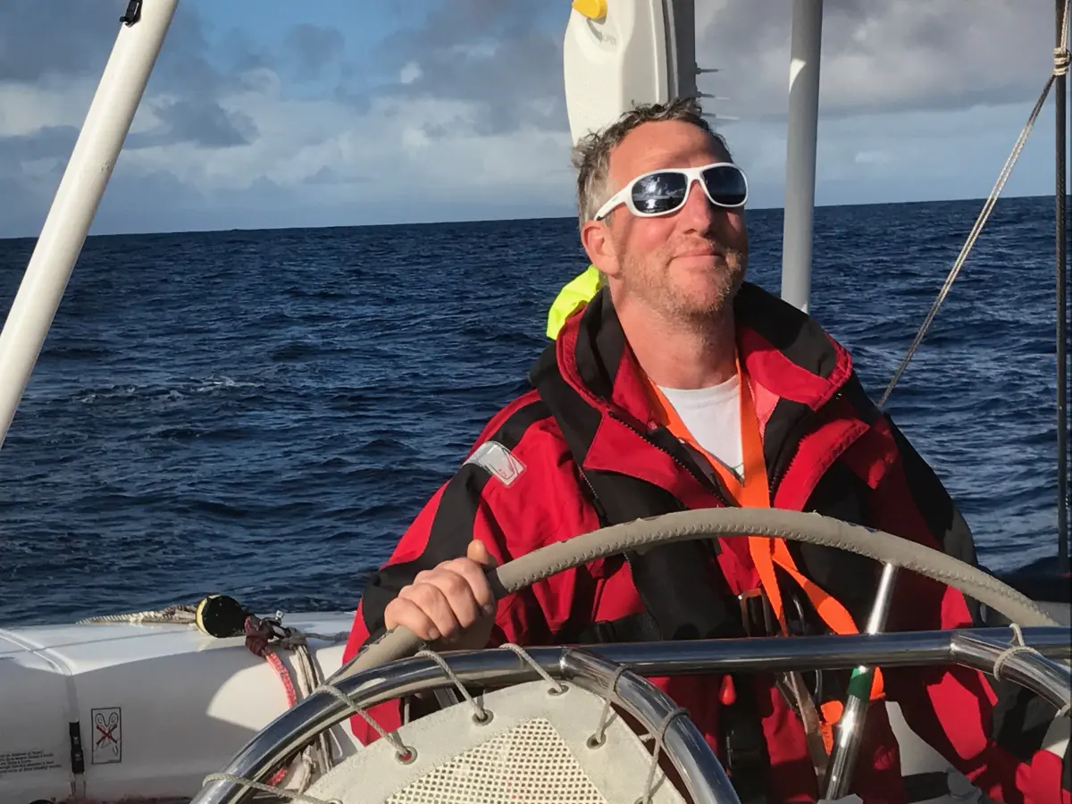 Crew helming across the Atlantic