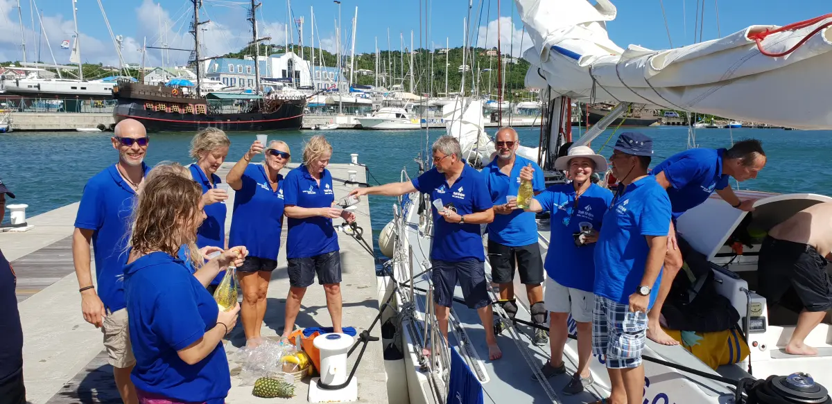 ARC Rally crews celebrating arrival into Rodney Bay, Saint Lucia