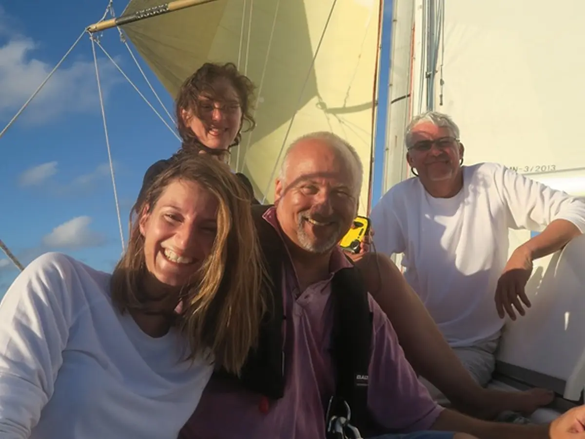 ARC rally crew on deck enjoying mid-Atlantic sailing conditions