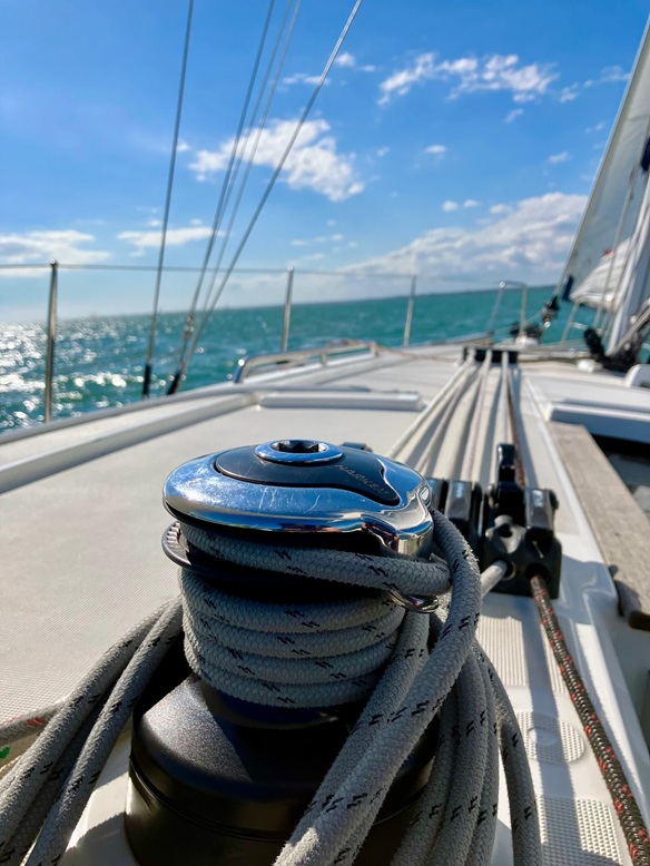 A winch on a First Class Sailing yacht A winch on a First Class Sailing yacht