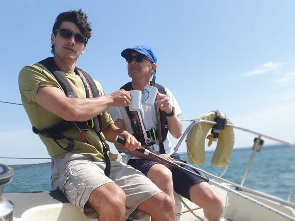 tea on the tilt whilst helming